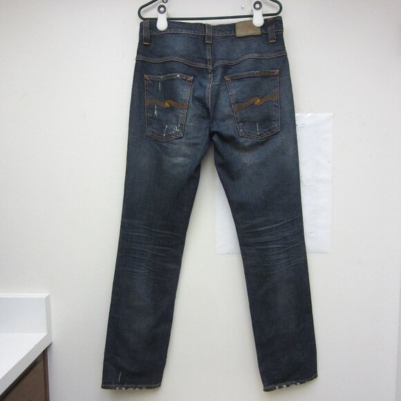 Nudie Jeans Thin Finn Organic Well Used Distressed Slim Stretch 34x32 Italy Made - Picture 6 of 16
